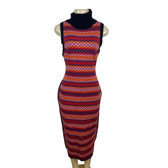 Toccin Striped Multicolor Sleeveless Knit Midi Dress With Turtleneck Sz XL - New - Picture 1 of 10